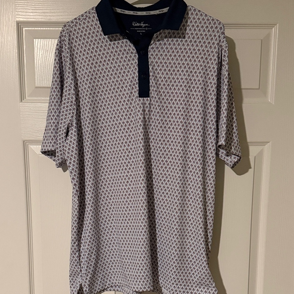 Walter Hagen Geometric Navy and White Polo